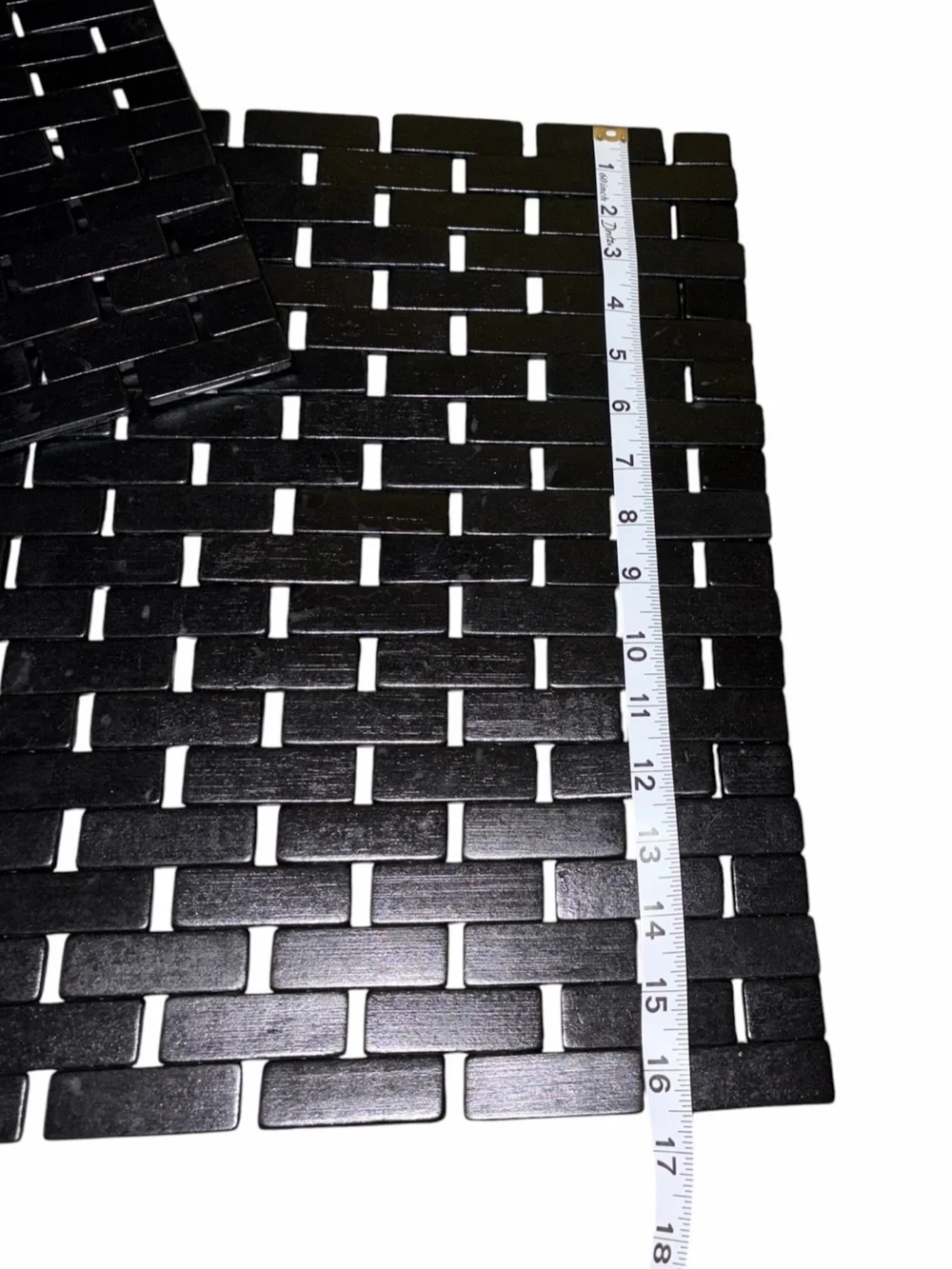 EUC Black Wooden Bath Mat Set Non-Skid Backing Natural Fibers Spa Sustainable